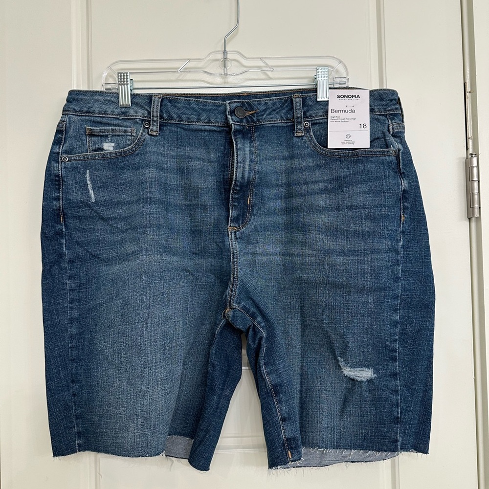 NWT Sonoma Denim Bermuda Shorts 9 inch inseam dark wash size 16 and 18